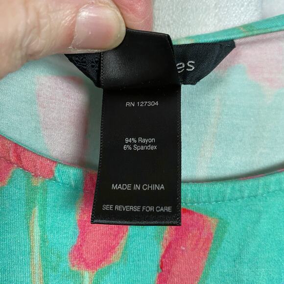 Ali Miles Teal&Bright Red Abstract Floral 3/4 Sleeve Top Sz.1X - Picture 7 of 8